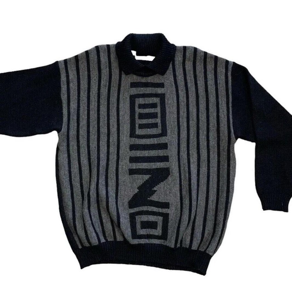 Vintage 70s French Connection London Sweater Mens S Pure Wool Geometric